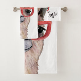 Funny Watercolor Llama Badhandtuch Set