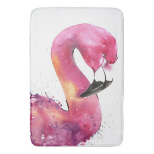 Funny Watercolor Pink Flamingo Gönnt Lover Badematte