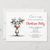 Funny watercolor reindeer Christmas party invite Einladung (Vorderseite)
