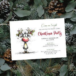 Funny watercolor reindeer Christmas party invite Einladung