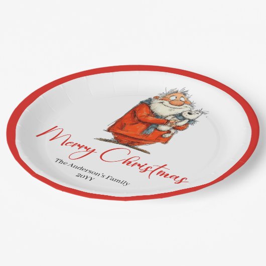 Funny Watercolor Santa Personalized Party Plates Pappteller (Schrägansicht)