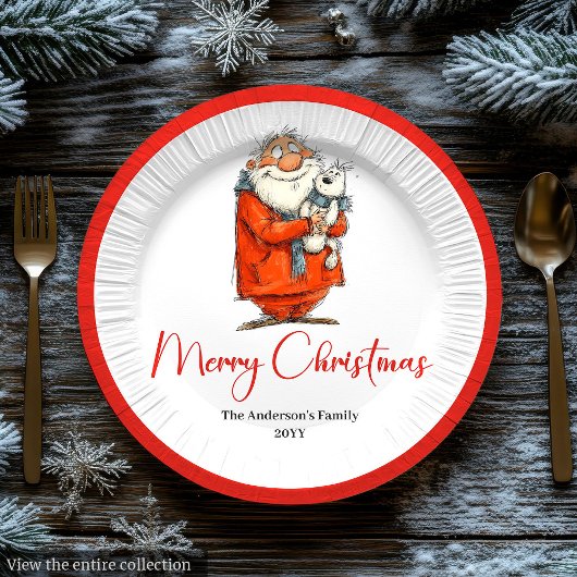 Funny Watercolor Santa Personalized Party Plates Pappteller