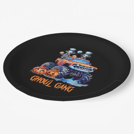 Funny Watercolor Skeletons Ghoul Gang Halloween Pappteller (Schrägansicht)