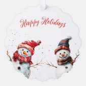 Funny Watercolor Snowman Weihnachten Ornament Karte (Vorderseite)