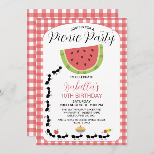 Funny Watermelon Ants Picnic Einladung zum Geburts (Vorne/Hinten)