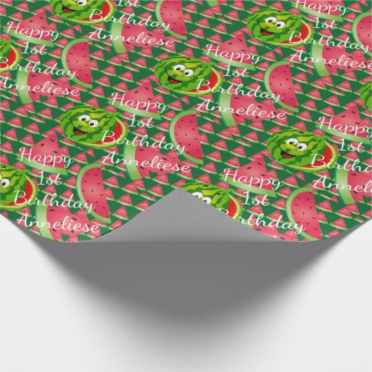 Funny Watermelon Kids Geburtstagsthema Geschenkpapier (Ecke)