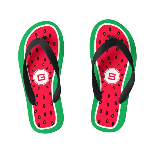 Funny Watermelon Mit Monogramm Design Kinderbadesandalen (Fußbett)