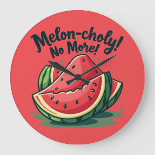 Funny Watermelon Pun "Melon-choly No more" Große Wanduhr