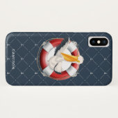 Funny Waving Pelican Nautical Navy Monogram Case-Mate iPhone Hülle (Rückseite (Horizontal))