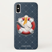 Funny Waving Pelican Nautical Navy Monogram Case-Mate iPhone Hülle (Rückseite)