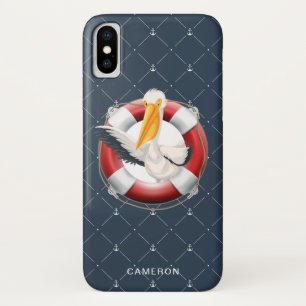 Funny Waving Pelican Nautical Navy Monogram Case-Mate iPhone Hülle