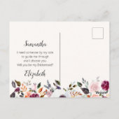 Funny Wcolor Floral Bridesmaid Vorschlag Card Postkarte (Rückseite)
