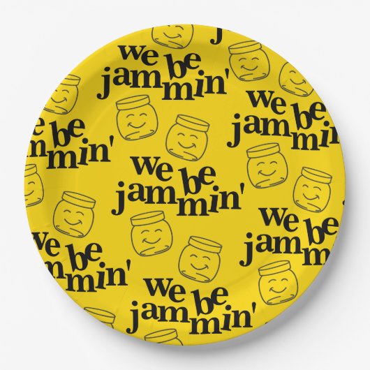 Funny We Be Jammin's lächelnde Tanzsaunen Pappteller (Vorderseite)