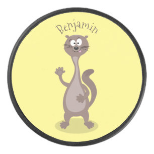 Funny Weasel Cartoon Illustration Eishockey Puck