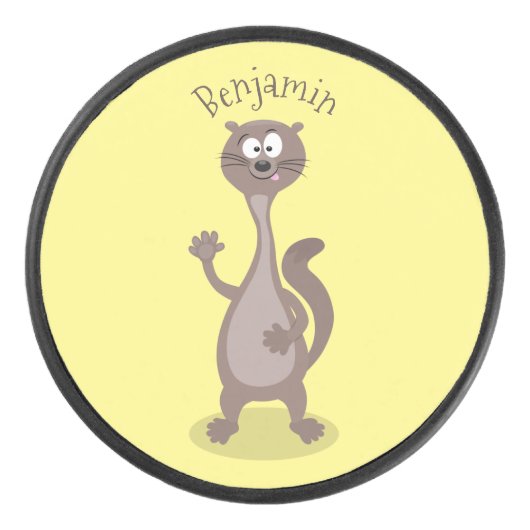 Funny Weasel Cartoon Illustration Eishockey Puck (Vorderseite)