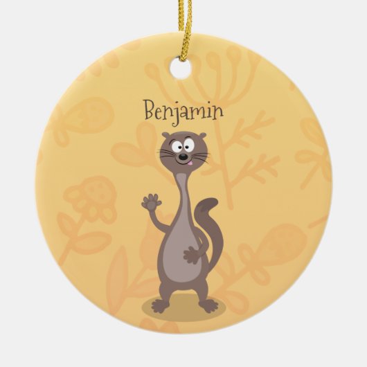 Funny Weasel Cartoon Illustration Keramik Ornament (Vorne)