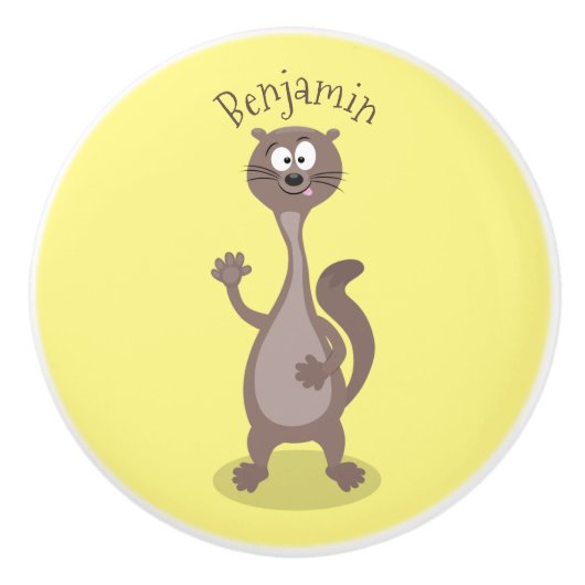 Funny Weasel Cartoon Illustration Keramikknauf (Vorderseite)
