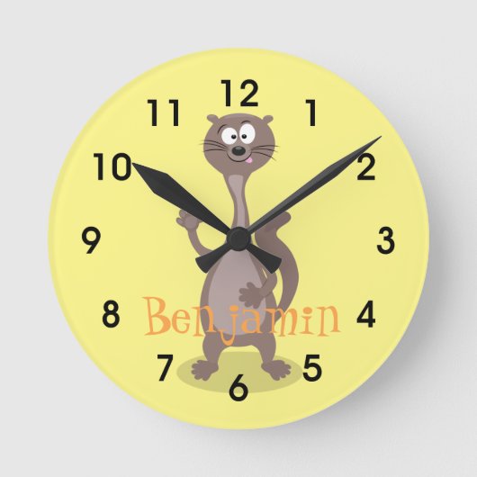 Funny weasel Cartoon Illustration Sprichwort hallo Runde Wanduhr (Vorderseite)