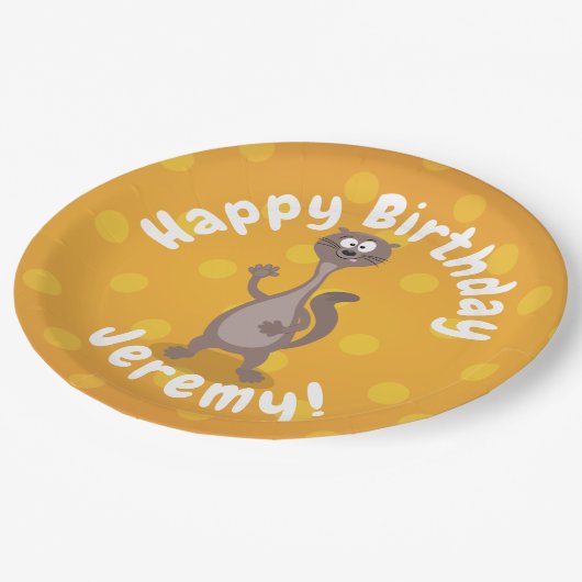 Funny weasel schwellender Cartoon Pappteller (Schrägansicht)