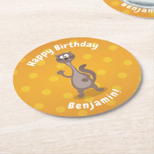 Funny weasel schwellender Cartoon Runder Pappuntersetzer (Angewinkelt)