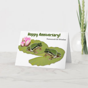 Funny Wedding Anniversary Frog Couple Pink Lilies Karte