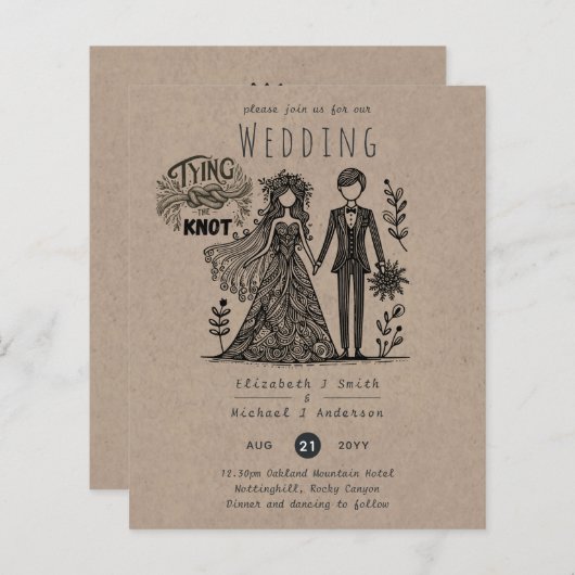 Funny Wedding Cartoon Bride Groom Handgezeichnet (Vorne/Hinten)