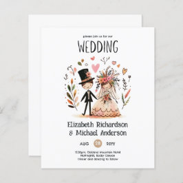 Funny Wedding Cartoon Bride Groom Handgezeichnet