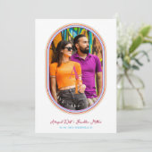 Funny Wedding Modern Oval Multicfarben Minimalisti Save The Date (Stehend Vorderseite)