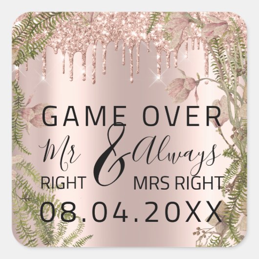 Funny Wedding Mr. Richtig immer Mrs Right Game Ove Quadratischer Aufkleber (Vorderseite)