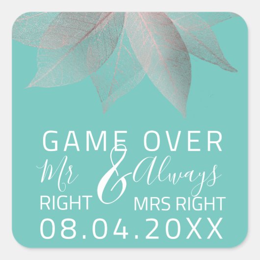 Funny Wedding Mr. Richtig immer Mrs Right Game Ove Quadratischer Aufkleber (Vorderseite)