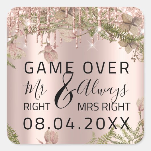 Funny Wedding Mr. Richtig immer Mrs Right Game Ove Quadratischer Aufkleber (Vorderseite)