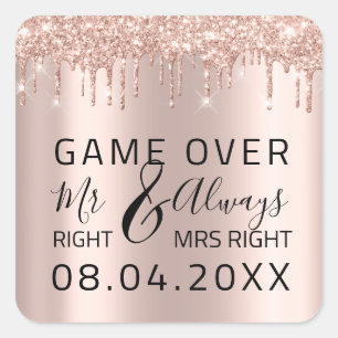 Funny Wedding Mr. Richtig immer Mrs Right Game Ove Quadratischer Aufkleber