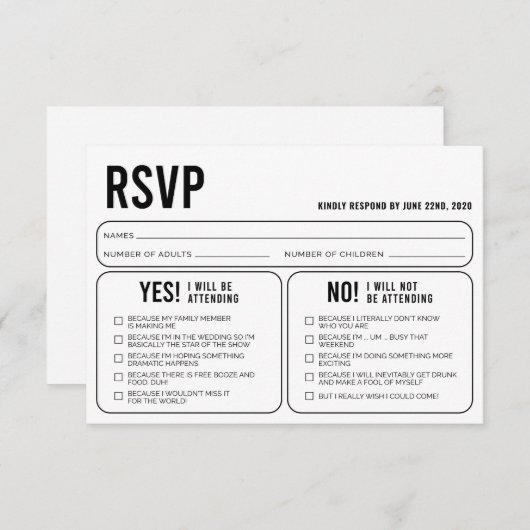 Funny Wedding Response UAWG Enclosure Card RSVP Karte (Vorne/Hinten)