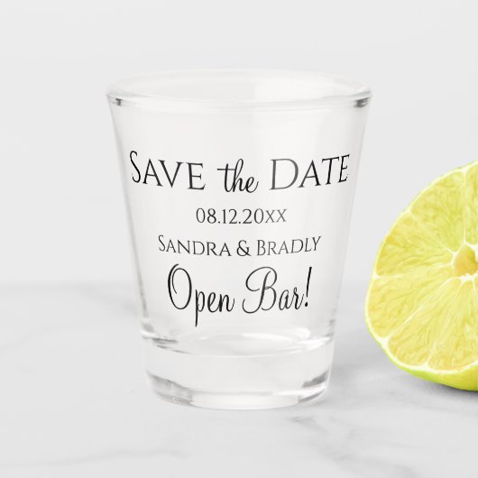 Funny Wedding Save the Date Black Open Bar Schnapsglas (Vorderseite)