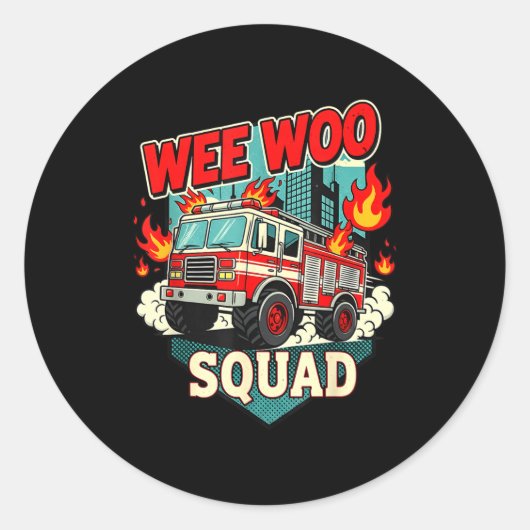 Funny Wee Woo Squad Fire Department Firefighter Fi Runder Aufkleber (Vorderseite)