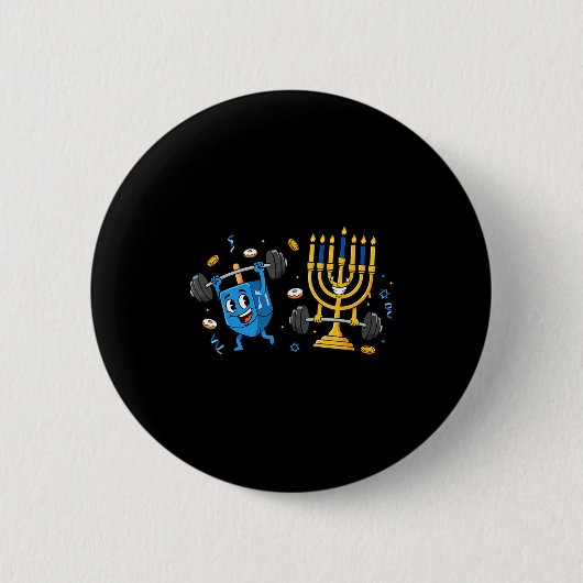 Funny Weightlifting Gym Dreidel Menorah Hanukkah W Button (Vorderseite)
