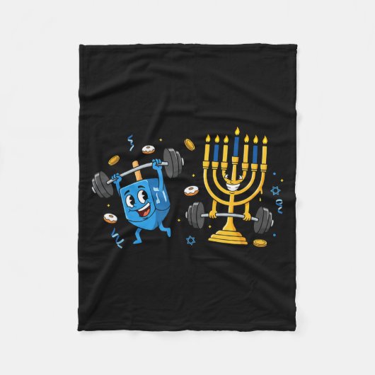 Funny Weightlifting Gym Dreidel Menorah Hanukkah W Fleecedecke (Vorderseite)
