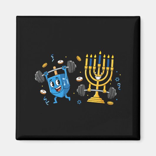 Funny Weightlifting Gym Dreidel Menorah Hanukkah W Magnet (Vorne)