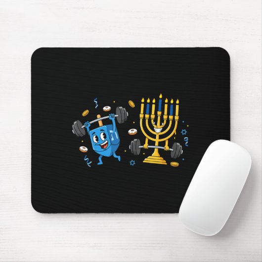 Funny Weightlifting Gym Dreidel Menorah Hanukkah W Mousepad (Mit Mouse)