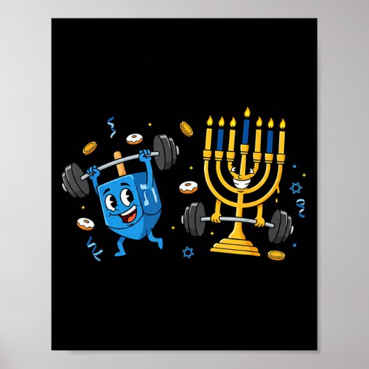 Funny Weightlifting Gym Dreidel Menorah Hanukkah W Poster (Vorne)