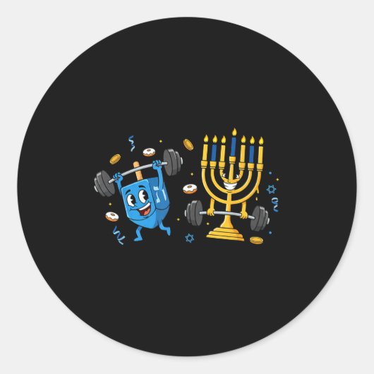 Funny Weightlifting Gym Dreidel Menorah Hanukkah W Runder Aufkleber (Vorderseite)