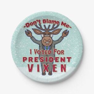 Funny WeihnachPräsidentin Vixen Reindeer Politik Pappteller
