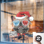 Funny Weihnachten Mops mit Coolen Schatten Fensteraufkleber (Café-Fenster)
