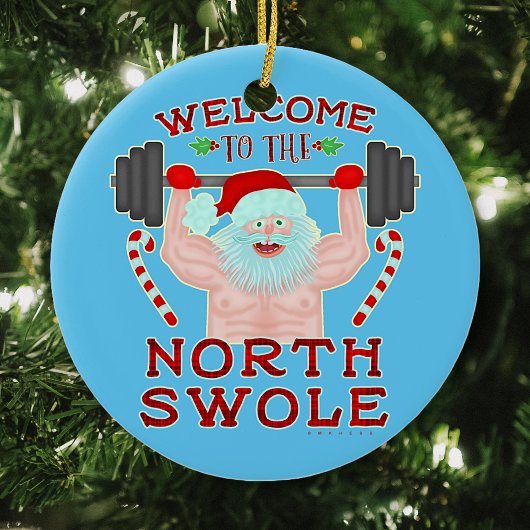 Funny Weihnachtsmann Claus Swole Weightlifter Keramik Ornament