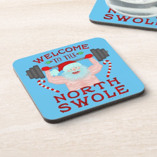 Funny Weihnachtsmann Claus Swole Weightlifter Untersetzer (Linke Seite)