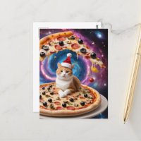 Funny Weihnachtsmannmütze Christmas Pizza Cat