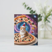 Funny Weihnachtsmannmütze Christmas Pizza Cat Postkarte (Stehend Vorderseite)