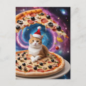 Funny Weihnachtsmannmütze Christmas Pizza Cat Postkarte (Vorderseite)
