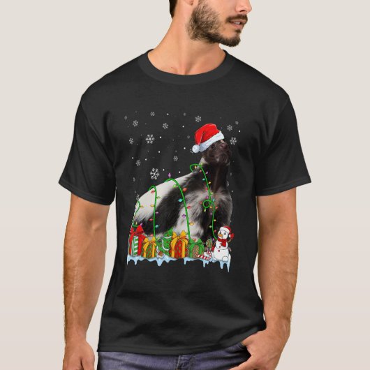 Funny Weihnachtsmannmütze Skunk Christmas Lights A T-Shirt (Vorderseite)
