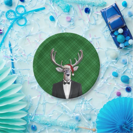 Funny Weihnachtsmannmütze Weihnachten Hirsch Grün  Pappteller (Party)